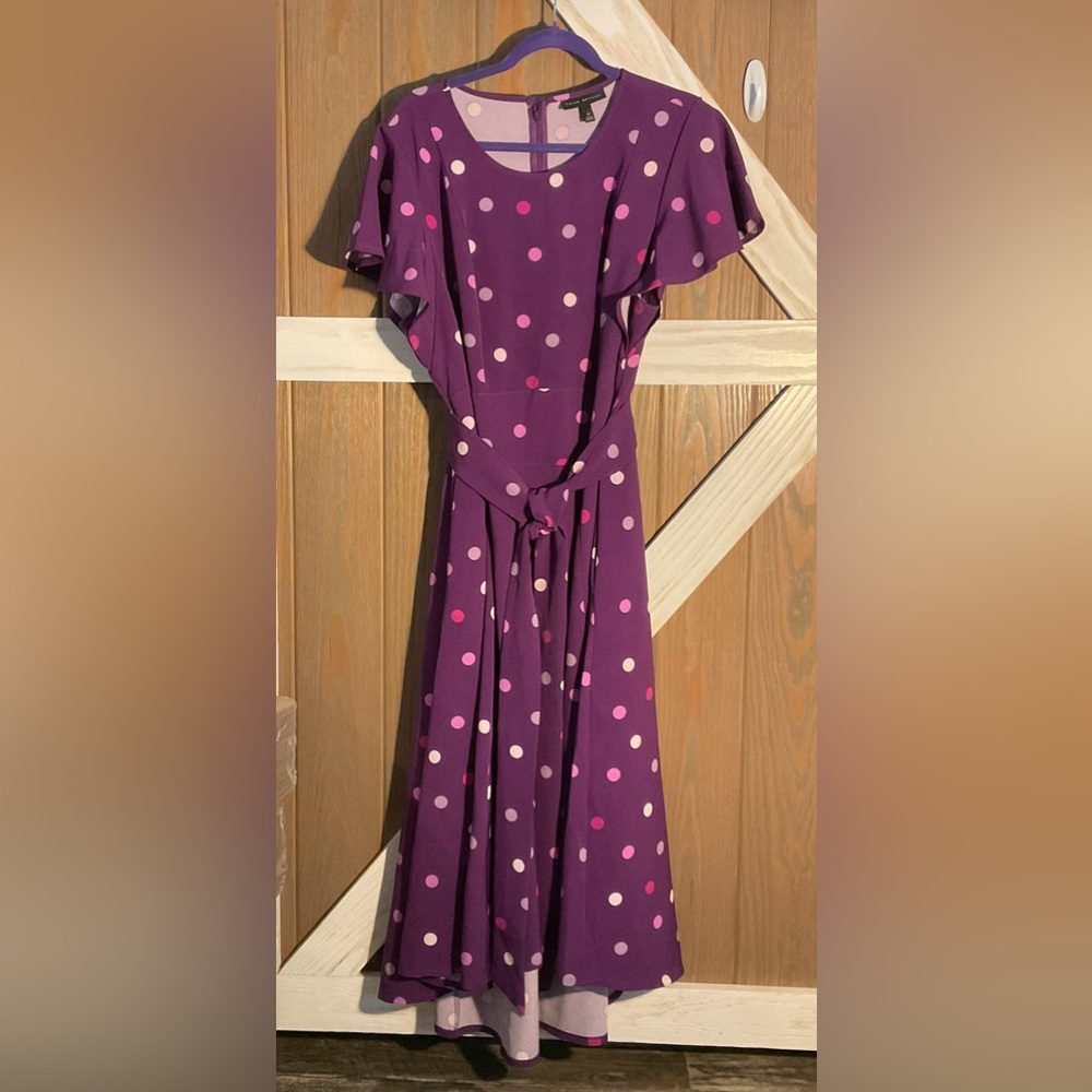 Lane Bryant Purple Flutter Sleeve Dress with Polka Dots P2P 24-26” SIZE 18, EUC - Picture 2 of 6